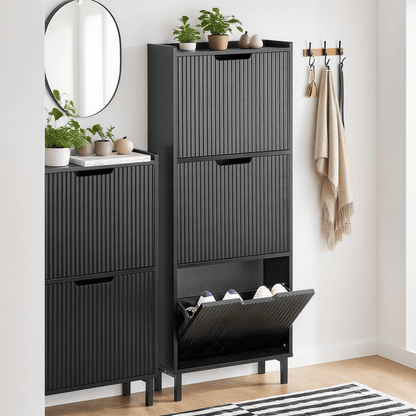Schoenenkast – Schoenenrek – Schoenenopberger – Schoenenplank – Schoenenkastje – Compact 50x19x130 cm – MDF en Stalen Poten