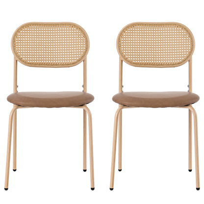 Dining Chair Set, Modern Simple Lounge Chair with Four Metal Supporting Legs, Rattan Lounge Chair for Living Room and Bedroom, Brown Model, 2pcs, Chairs for Living Room, Furniture for Home, Dining Chairs for Home, Bedroom Sea