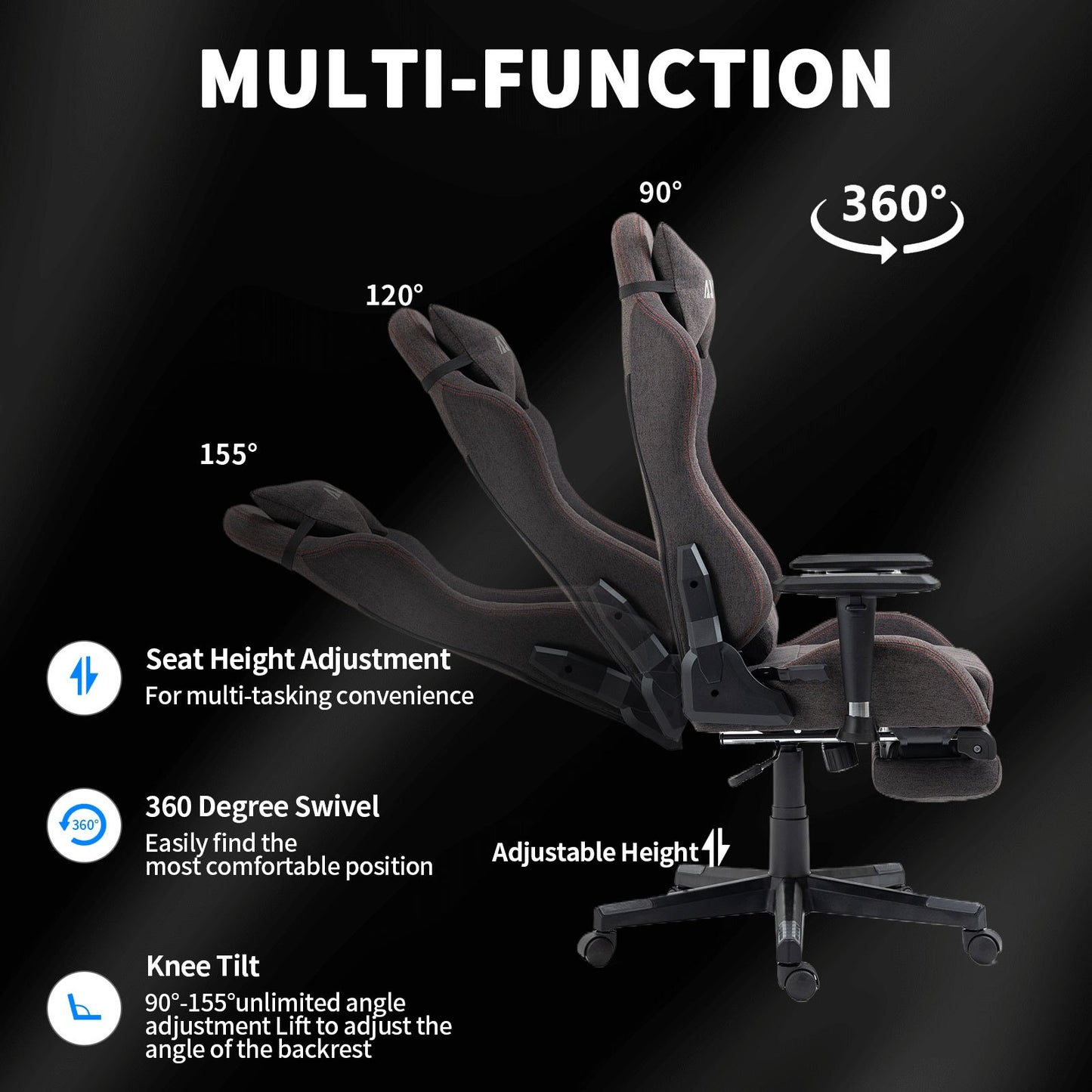 Gamingstoel – Gamestoel – Gaming Chair – Game Stoel – Bureaustoel – Ademend Stof – Pocketvering Zitting Met Gelkussen