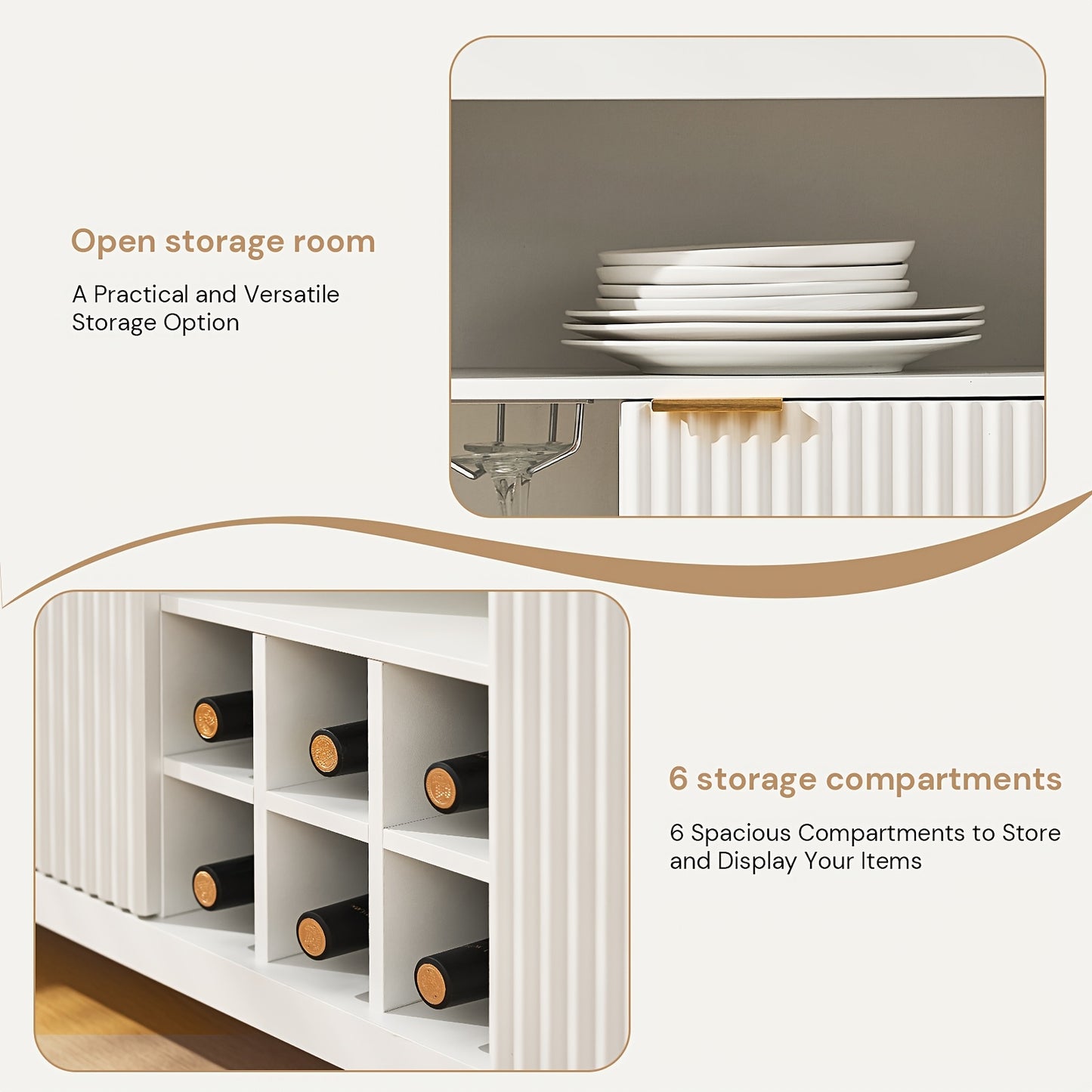 Dressoir – Sideboard – Buffetkast – Opbergkast – Keukenkast – Modern – Wijnrek Voor 6 Flessen – Glazenhouder Voor 4 Wijnglazen – MDF En Metaal – 105x40x85 cm
