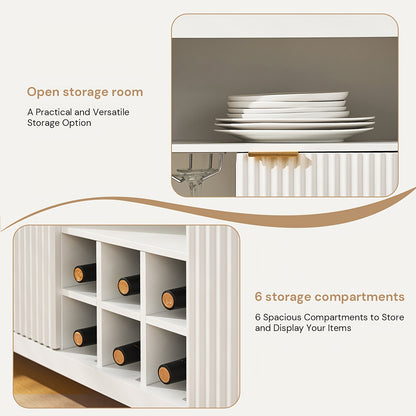 Dressoir – Sideboard – Buffetkast – Opbergkast – Keukenkast – Modern – Wijnrek Voor 6 Flessen – Glazenhouder Voor 4 Wijnglazen – MDF En Metaal – 105x40x85 cm