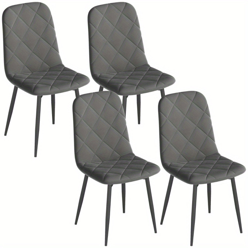 Eetkamerstoel – Keukenstoel – Stoel – Kuipstoel – Set van 4 – Gestoffeerd met fluwelen stof – Met metalen poten – Ergonomische rugleuning – Modern grijs design