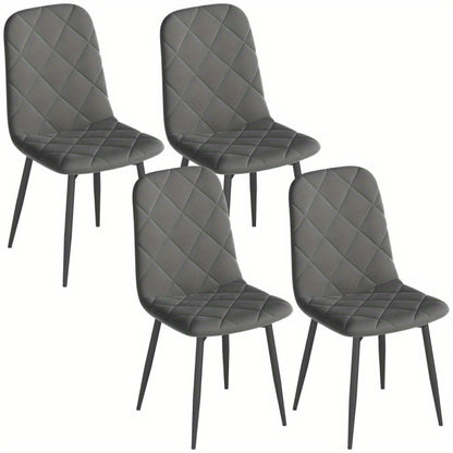 Eetkamerstoel – Keukenstoel – Stoel – Kuipstoel – Set van 4 – Gestoffeerd met fluwelen stof – Met metalen poten – Ergonomische rugleuning – Modern grijs design