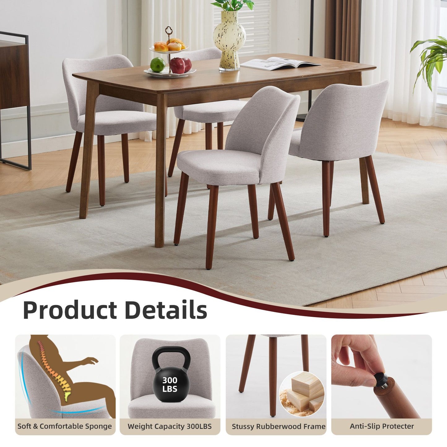 Eetkamerstoelen – Stoelen – Zwarte Stoelen – Keukenstoelen – Café Stoelen – Set van 2 Grijs – Ergonomische Rugleuning – Stevige Houten Poot