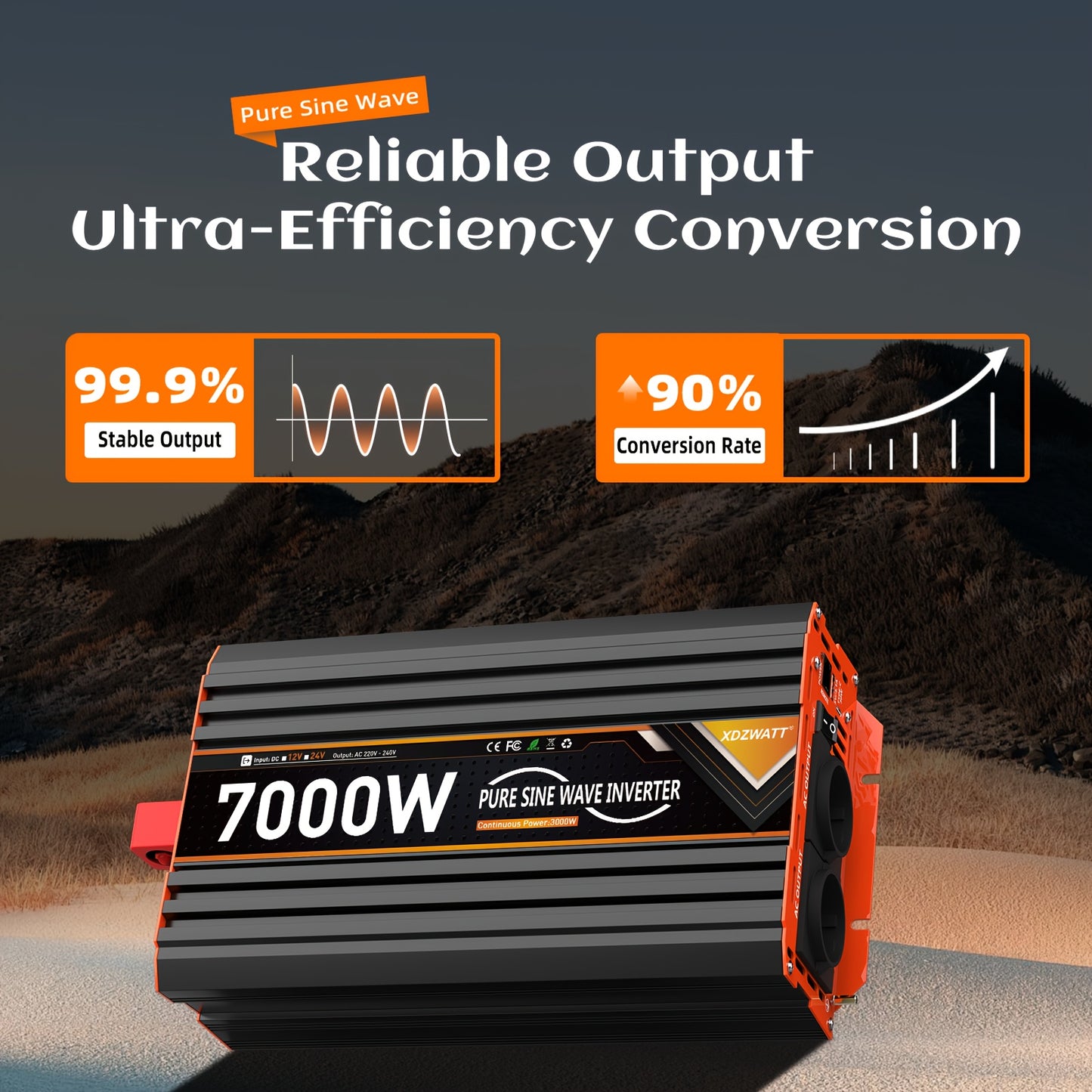 Omvormer – Spanningsomvormer – Stroomomzetter – Energieconverter – Inverter – 7000W Vermogen – Pure Sinusgolf Met LCD Display & Afstandsbediening