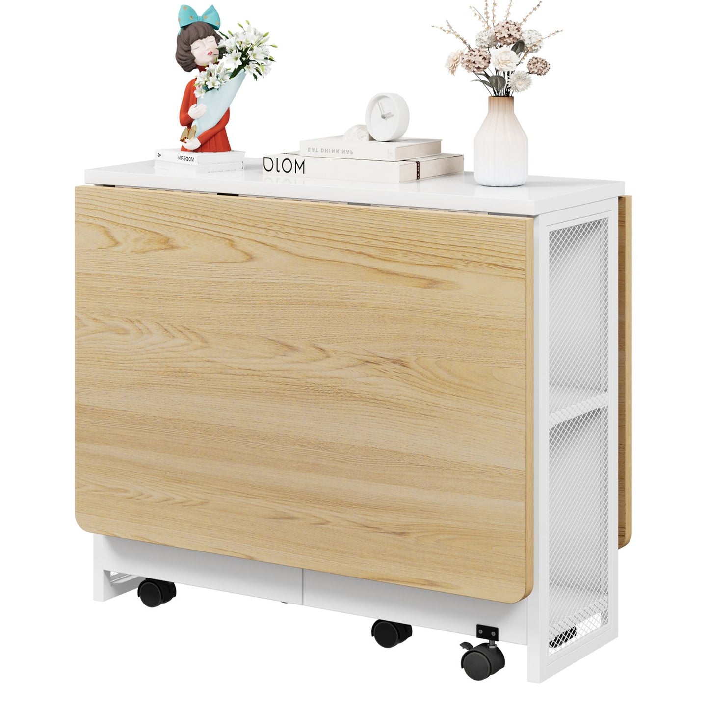 uitschuiftafel – verlengbare tafel – opklapbare eettafel – klaptafel – multifunctionele tafel – ruimtebesparend design – hardhouten blad & metalen onderstel – wit 127x80x75 cm