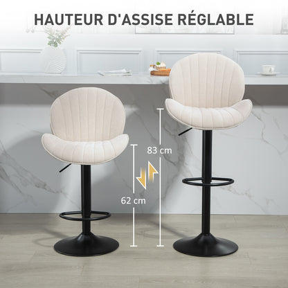 Barstoel – Kruk – Barkruk – Keukenstoel – Barstoel Met Rugleuning – 360° Draaibaar – Verstelbare Hoogte – Stalen Frame – Beige