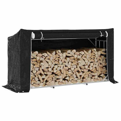 Houtopslag – Haardhoutrek – Brandhoutrek – Houtberging – Buitenrek – Roestvrijstalen Frame – Waterafstotende Regenkap 200,5x60,5x110,5 cm