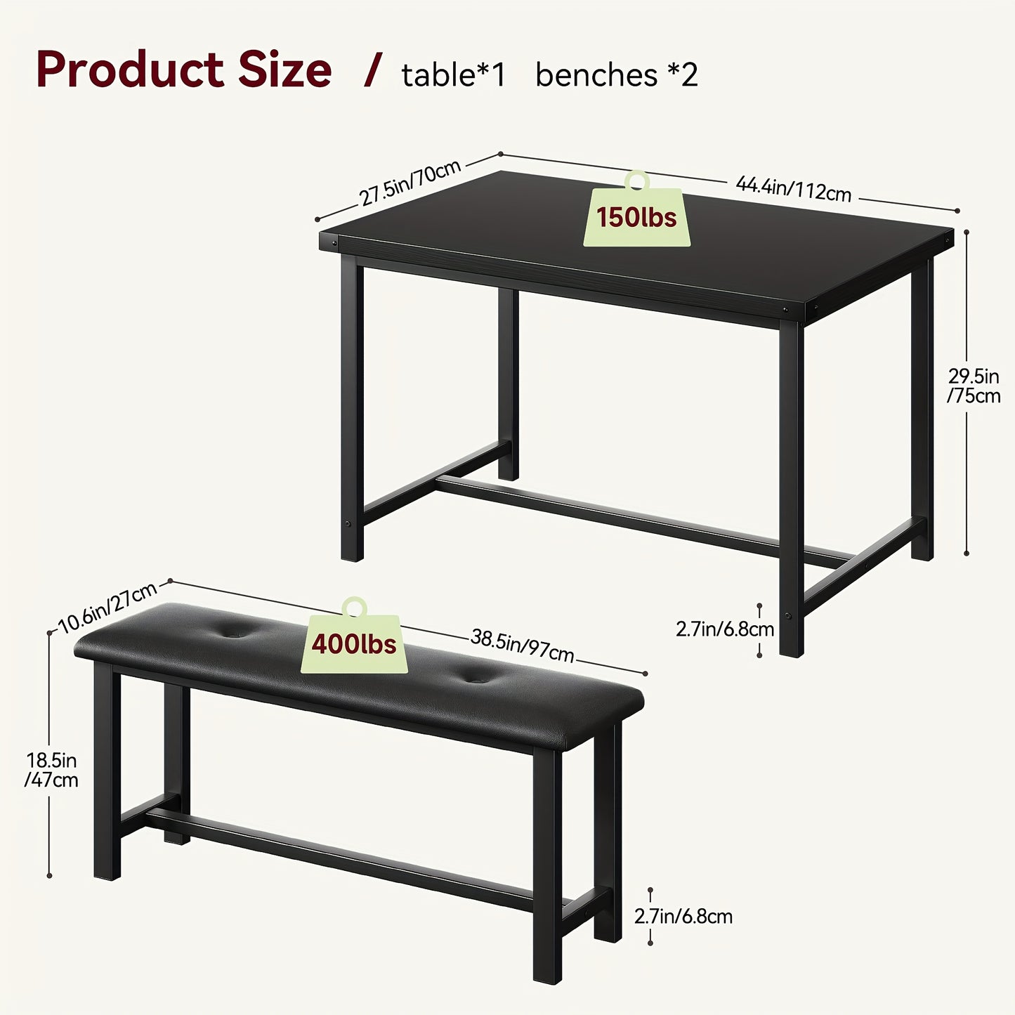 Eethoek – Eettafelset – Keukentafel – Tafel Met Banken – Bistroset – Compact En Ruimtebesparend – Zwarte Vintage Afwerking