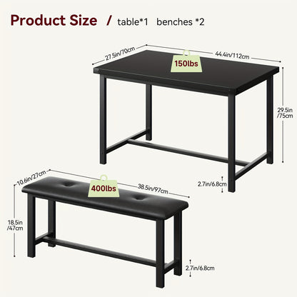 Eethoek – Eettafelset – Keukentafel – Tafel Met Banken – Bistroset – Compact En Ruimtebesparend – Zwarte Vintage Afwerking