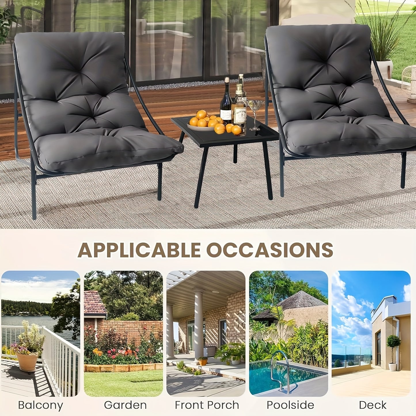 Loungeset – Loungebank – Tuinbank – Balkonset – Zitzetel – 3-delig Zwart – Inklapbaar & Verstelbare Rugleuning