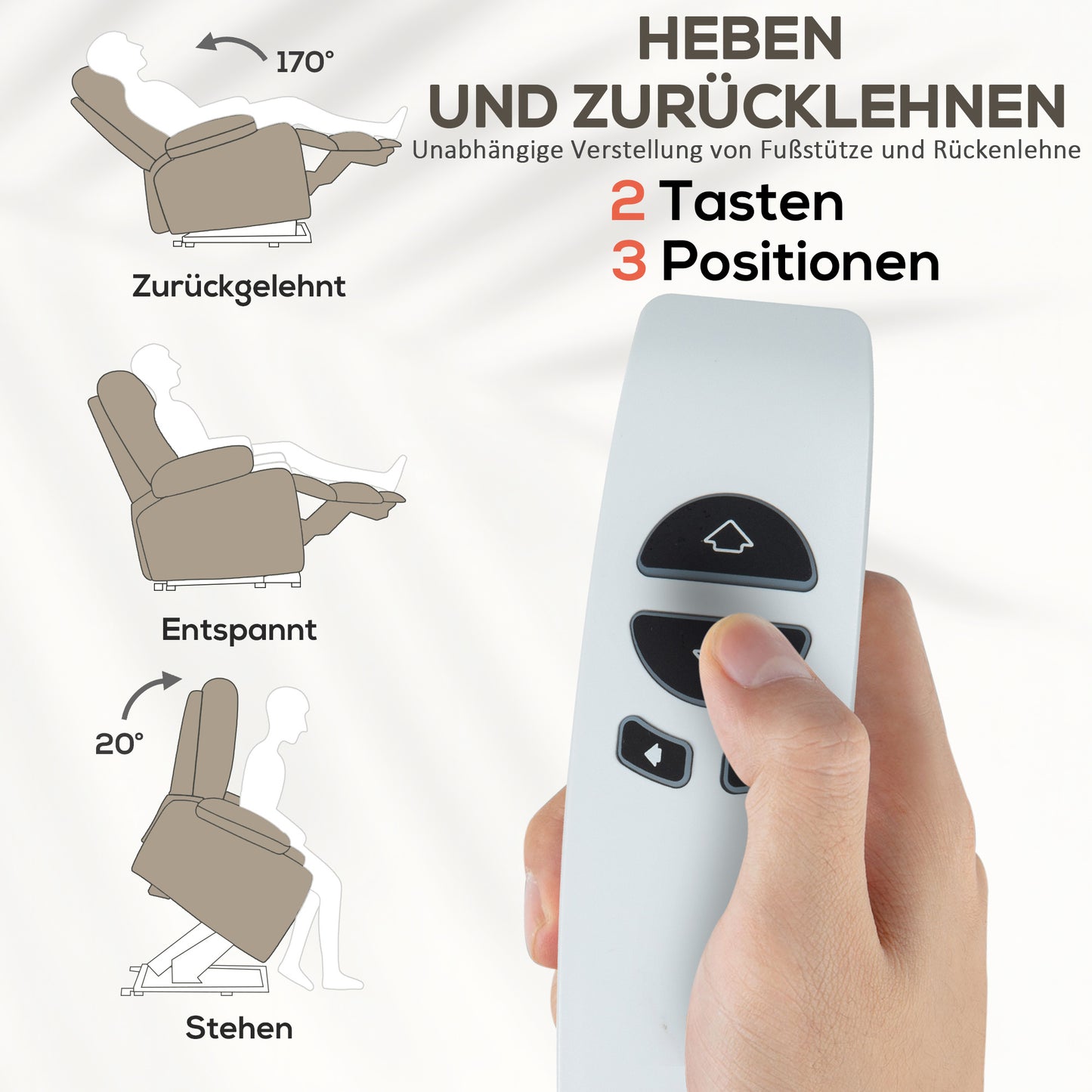 Massagestoel – Elektrische Relaxstoel – Massagefauteuil – Massagestoel met Liftfunctie – Elektrische Massagestoel Lichtbruin – 8 Vibratiepunten – 2 Afstandsbedieningen