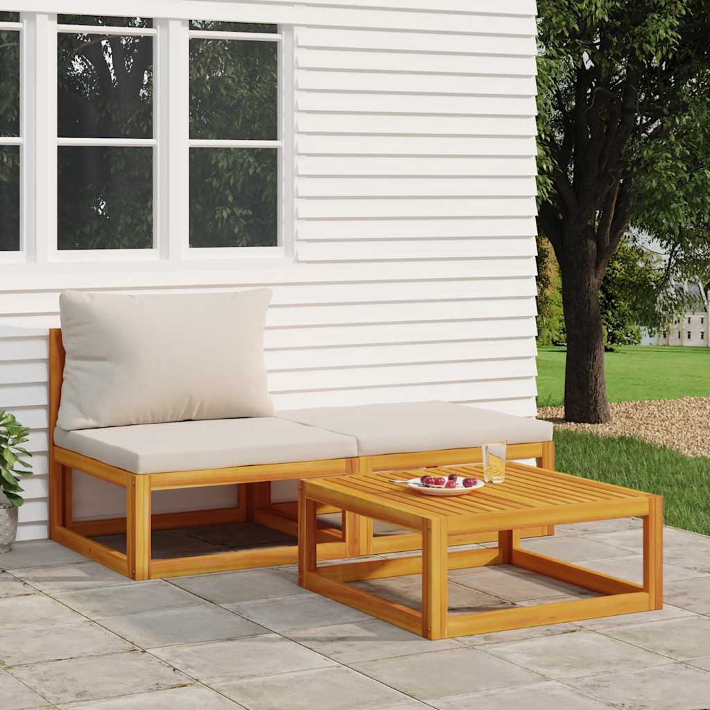 3-Delige Acacia Loungeset – Tuinmeubilair – Buitenbank – Loungeset Balkon – Massief Acaciahout – Dikke Kussens