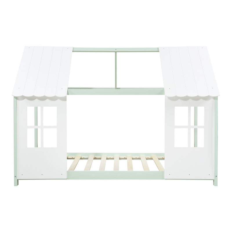 Kinderbed – Peuterbed – Juniorbed – Huisbed – Vloerbed – Semi-Open Ontwerp – Hoogwaardig Dennenhout – 120x200 cm Grijs/Wit