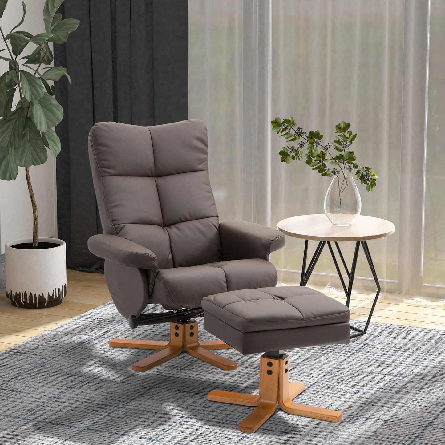 Relaxfauteuil – Relaxstoel – Draaifauteuil – Ligstoel – TV Stoel – Kunstleer – 360° Draaibaar – Verstelbare Rugleuning – Inclusief Hocker – Warm Bruin