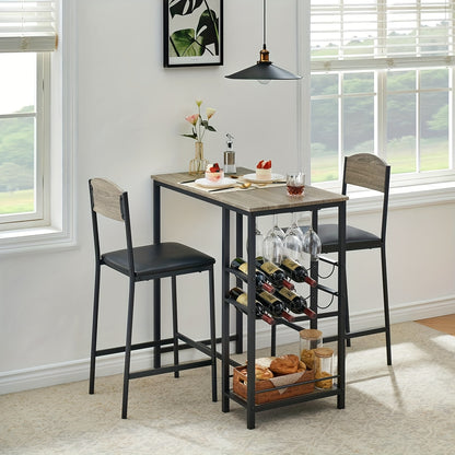 Barset – Bartafel – Barkrukken – Eettafel – Bistroset – 2-Persoons – MDF Met Metalen Frame – Inclusief Wijnrek En Opberglade – Compact Ruimtebesparend Design