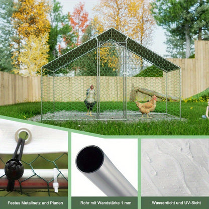 Buitenren Kip – Konijnenren – Dierenverblijf – Klein Dierenren – Metalen Buitenren – Waterdichte PE-afdekking – Veilig Slot – 3x1,5x2 m Durable Weather-Resistant Outdoor Shelter