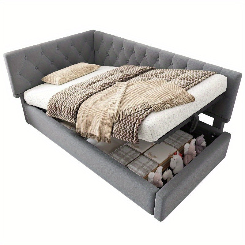 Bedbank – Slaapbank – Sofa Bed – Daybed – Bedbankje – Fluwelen Bekleding – Hydraulisch Opbergvak – Lattenbodem – 90x200 cm – Compact & Multifunctioneel