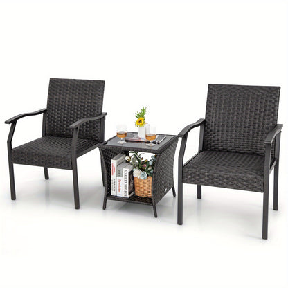 Balkonset – Tuinset – Bistroset – Loungeset – Balkonmeubels – 3-delig Rattan – Weerbestendig PE Rattan – Comfortabele Snel Droge Kussens