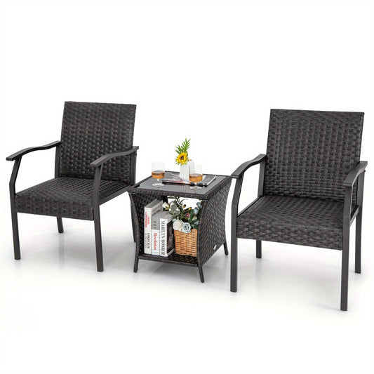Balkonset – Tuinset – Bistroset – Loungeset – Balkonmeubels – 3-delig Rattan – Weerbestendig PE Rattan – Comfortabele Snel Droge Kussens