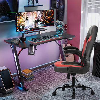 Gamingstoel – Game Chair – Bureaustoel – Racestoel – Werkstoel – Ergonomisch Design – In hoogte verstelbaar – 360° Draaibaar – Inklapbare Armleuningen – Memory Foam Zitting – Rood