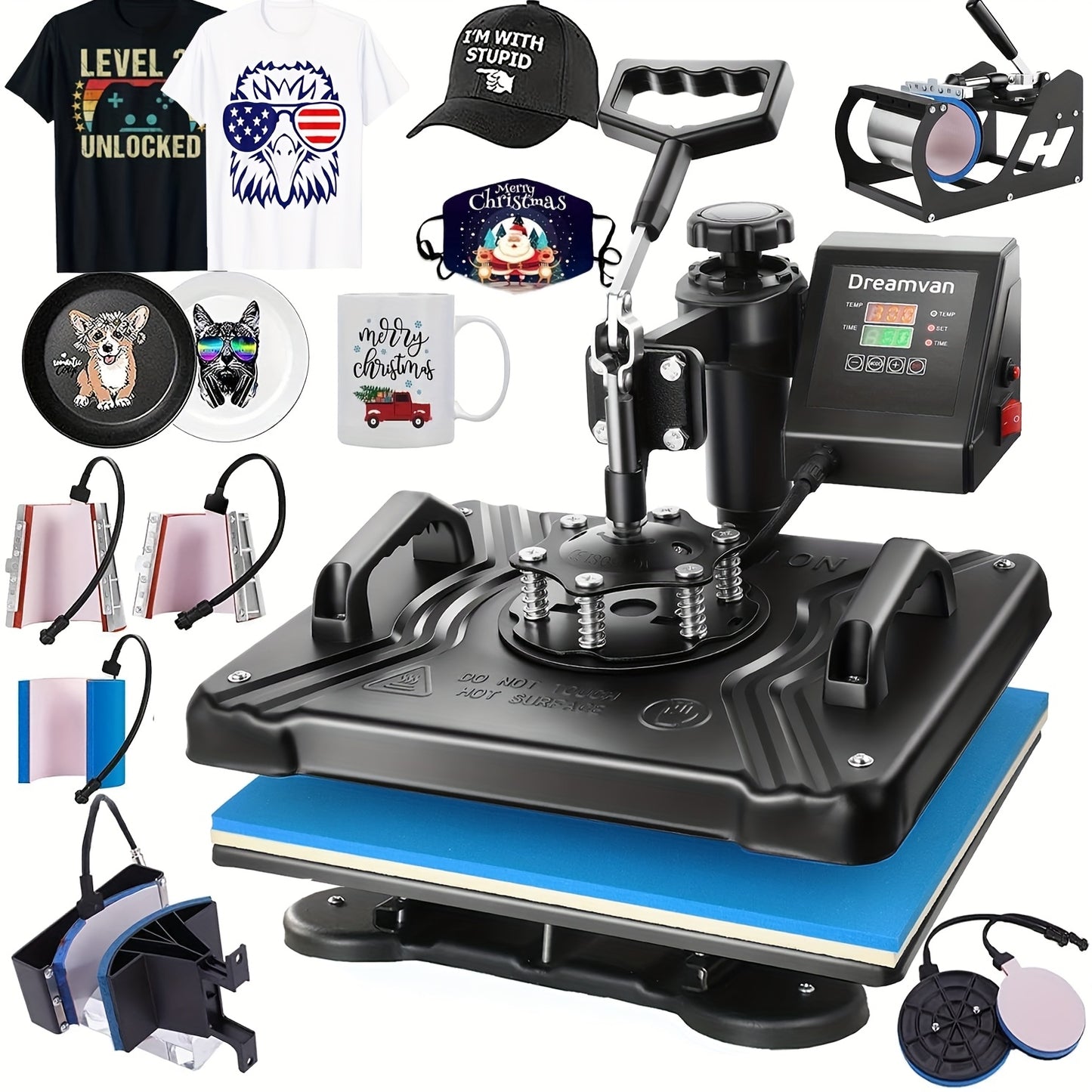 Hittepers – Transferpers – Sublimatiepers – Textieldrukpers – 5-in-1 Multifunctionele Machine – 30x38 cm Persoppervlak – 360° Draaibaar Design