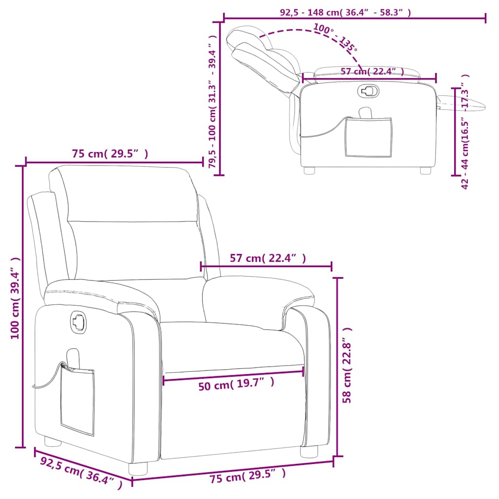 Elektrisch Verstelbare Fauteuil – Relaxstoel – Zwaai-zetel – Relaxfauteuil – Elektrische Relaxstoel – Fluweelbekleding – USB Massagefunctie – Crème Kleur