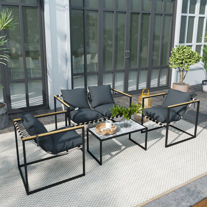 Tuinmeubelen – Tuinset – Loungeset – Balkonmeubels – Buitenmeubelen – 4-Delig – Gepolsterd Met Afneembare Kussens – Stalen Frame – Grijs