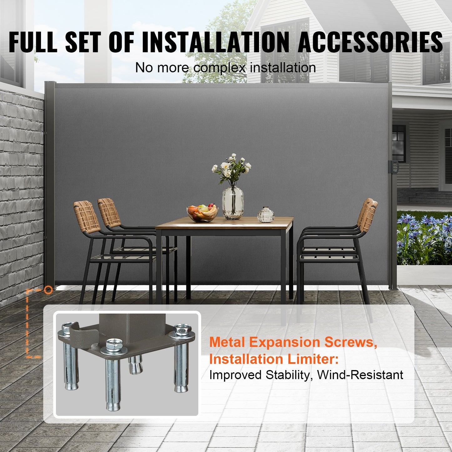 Zijscherm Balkon – Uittrekbaar Windscherm – Zonnescherm Privacyscherm – Uitschuifbaar Zijscherm – 180x300 cm – Waterbestendig Polyester – Veerbediening soepel en veilig