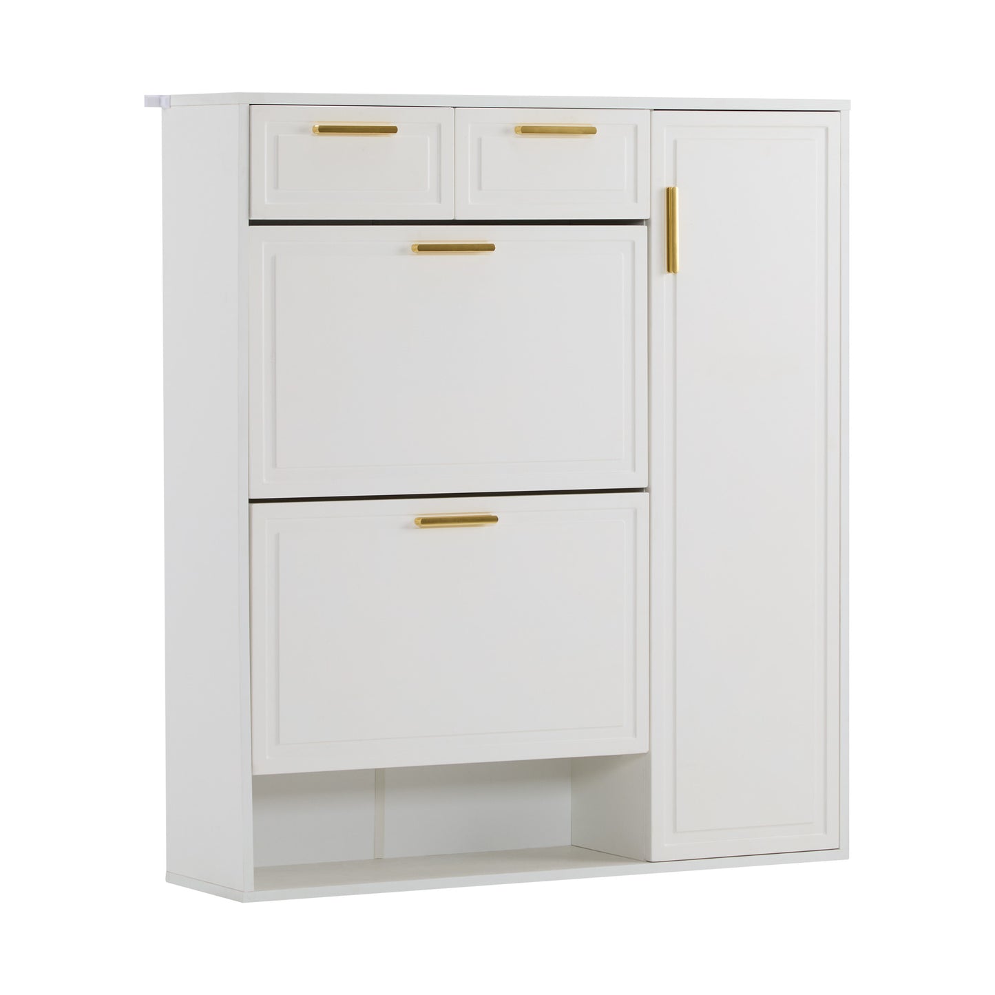 Schoenenkast – Schoenenrek – Schoenopberger – Schoenenkastje – Schoenmeubel – Wit Met Gouden Handgrepen – Verstelbare Planken – Twee Laden