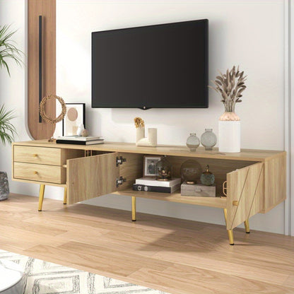 TV-kast – Tv-meubel – TV meubel – Mediameubel – Tv-dressoir – 160 cm breed – MDF en spaanplaat – Gouden metalen pootjes – Unieke schuine groefdeuren