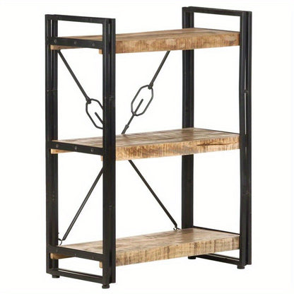 Bookshelf with 3 Shelves Measuring 60X30X80 Cm Made of Solid Mango Wood. Vertical Boards, Sturdy And Durable, Attractive, Ample Storage Space, Smooth Surface, Moisture-Resistant, Warp-Resistant, And Split-Resistant, Suitable