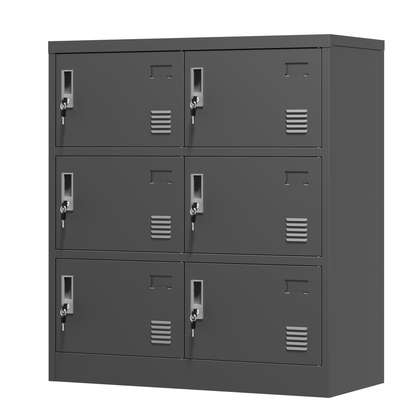 Metalen Opberglade – Lockerkast – Opbergkast – Veiligheidskast – Kluis – Zwart – 6 Deuren Met Kaartslot – Robuust Metaal 100x90x40 cm