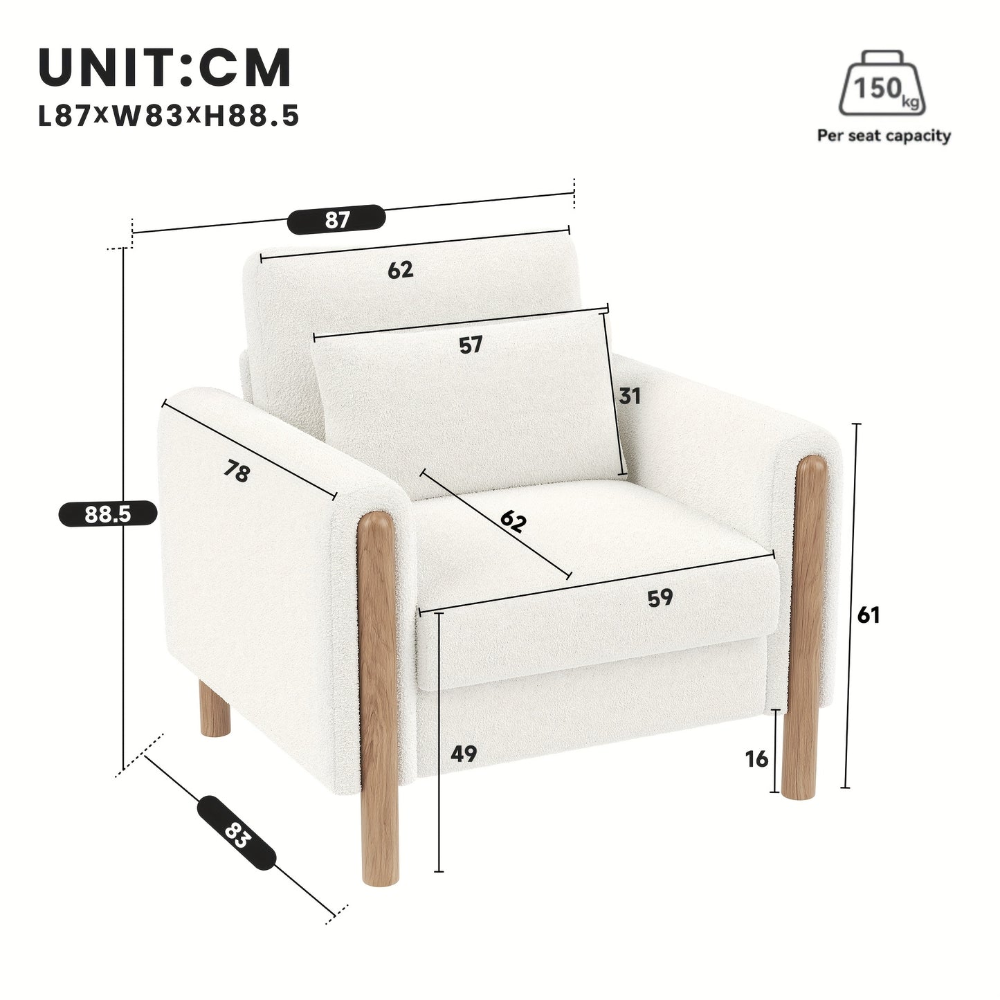 L-Vormige Hoekbank – Zithoekbank – Hoekbank – Sectiebank – Loungesofa – Oversized 4-Zits – Bamboe Zonder Houten Frame – Golvende Wolk Rugleuning – 4 Decoratieve Kussens – Diepe Brede Zitplaatsen – Wit