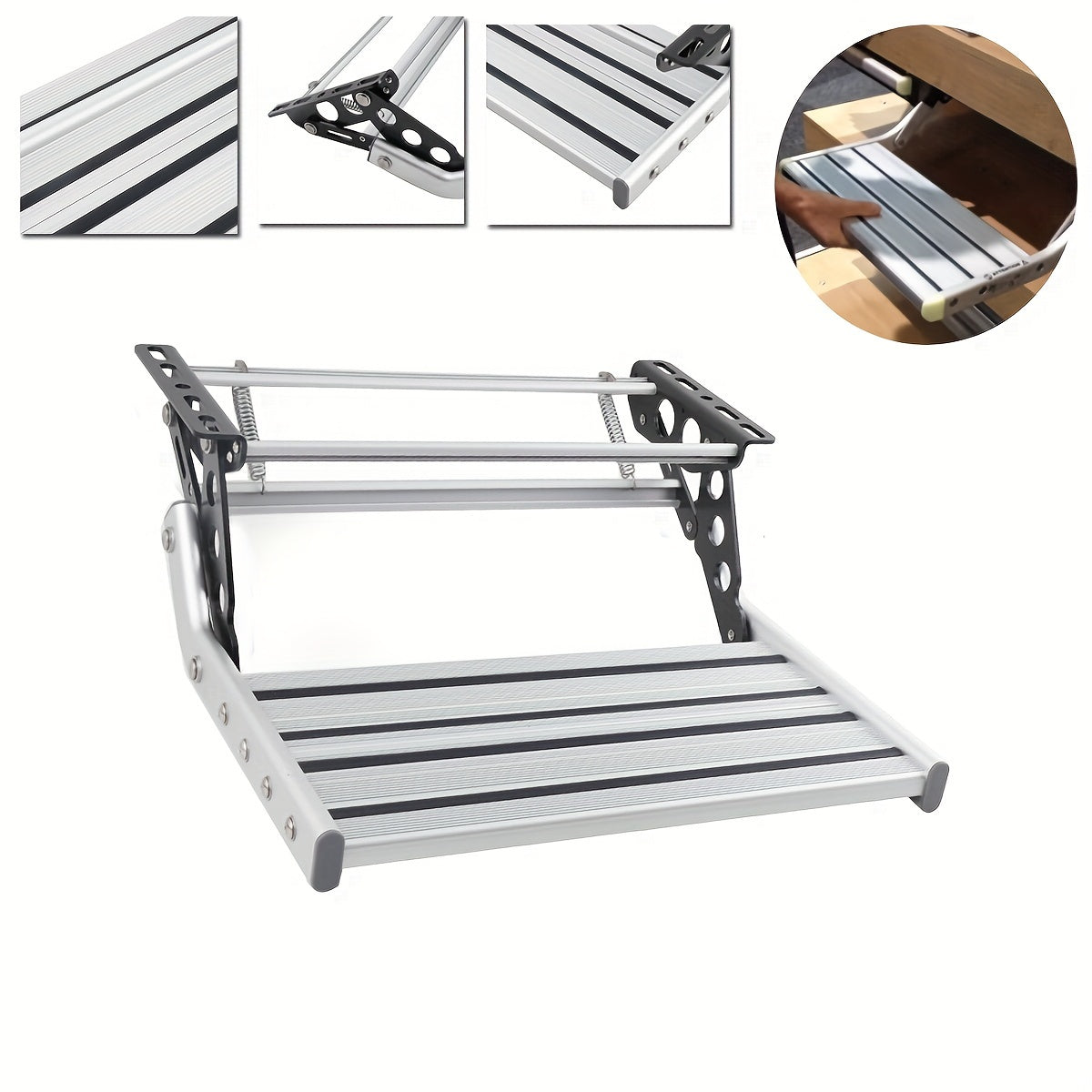 Opstap Caravan – Instaptrap Camper – Inklapbare Trede Motorhome – Reistrap Caravan – Aluminium Opstap – Draagvermogen 150 Kg – Compact En Roestvrij