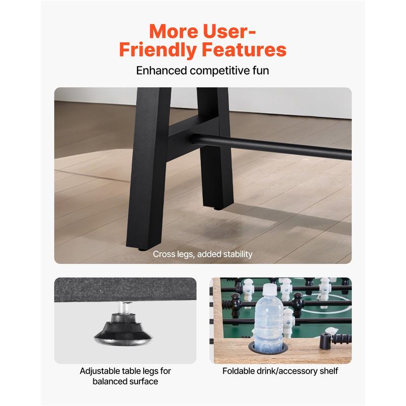 1 Size Foosball Table | 1400 x 726 x 864 mm, Durable Wood, Includes 4 Balls & Score Counter, 2 Drink Holders, Freestanding for Home and Family Use