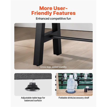 1 Size Foosball Table | 1400 x 726 x 864 mm, Durable Wood, Includes 4 Balls & Score Counter, 2 Drink Holders, Freestanding for Home and Family Use