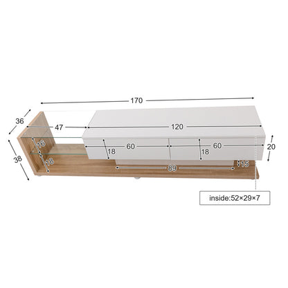 Tv meubel – TV-kast – Media meubel – Entertainmentmeubel – Dressoir – Hoogglans wit & houtlook – 2 lades en open planken