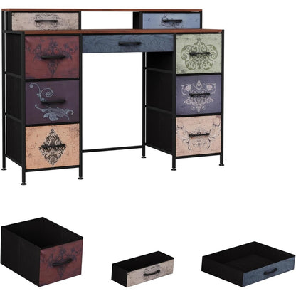 Toilettafel – Kaptafel – Make-uptafel – Opmaaktafel – Ladekast – 9 Lades – Houten blad – Metalen frame