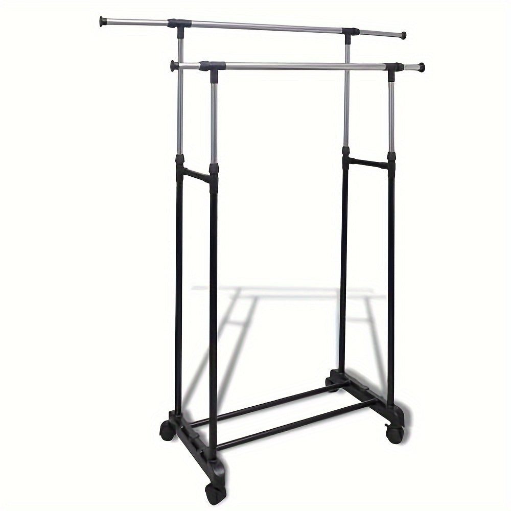 Kledingrek – Garderoberek – Kledingstang – Dressboy – Kledinghouder – Verstelbare Hoogte 108-170 cm – Stalen Dubbel Rek Met Schoenenrek En Wieltjes