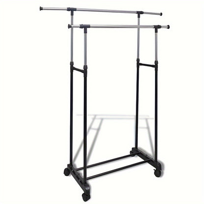 Kledingrek – Garderoberek – Kledingstang – Dressboy – Kledinghouder – Verstelbare Hoogte 108-170 cm – Stalen Dubbel Rek Met Schoenenrek En Wieltjes
