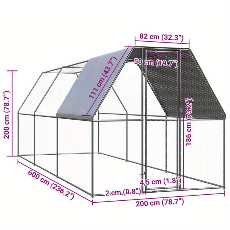 Kippenhok – Kippenren – Pluimveehok – Dierenhok – Buitenren – Verzinkt Metaal – 2x6x2 Meter – Ventilatiesysteem – Afsluitbaar Met Slot