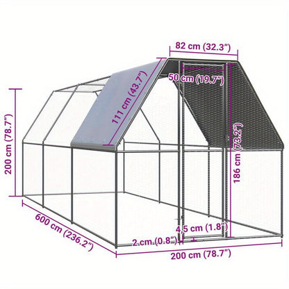 Kippenhok – Kippenren – Pluimveehok – Dierenhok – Buitenren – Verzinkt Metaal – 2x6x2 Meter – Ventilatiesysteem – Afsluitbaar Met Slot