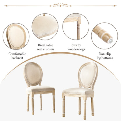 Eetkamerstoelen – Stoelen Set – Dining Chairs – Franse Stijl Stoelen – Beige Linnen Bekleding – Massief Beukenhout Frame – Ergonomisch Comfort