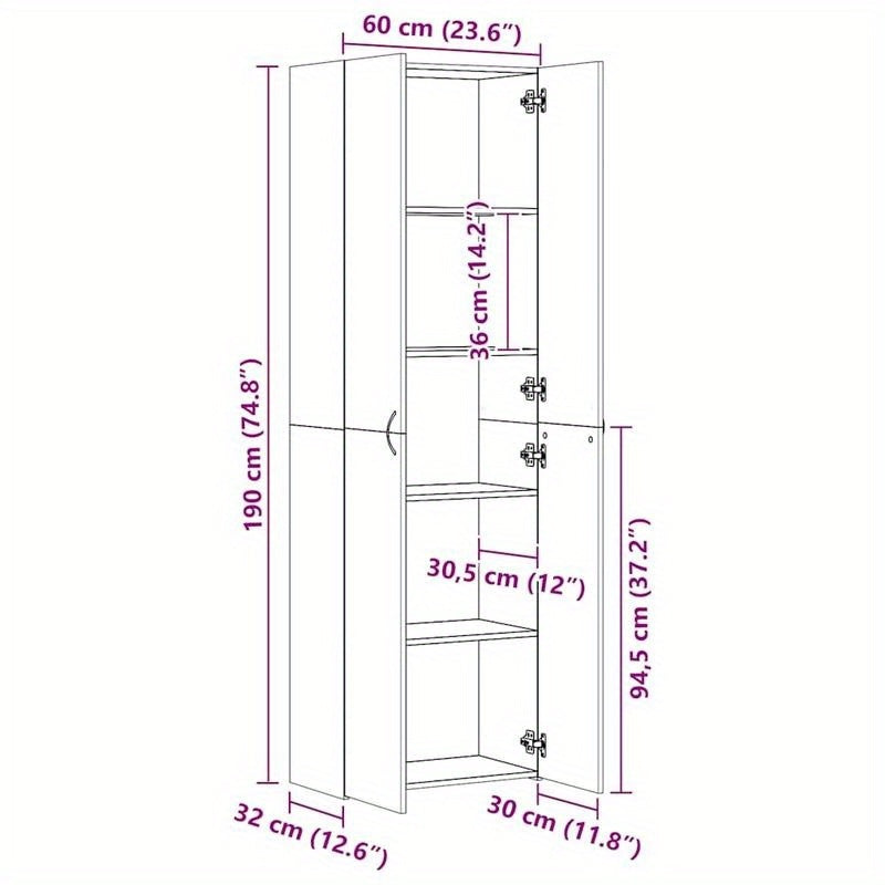 Opbergkast – Opbergmeubel – Kantoor Kast – Studeerkamer Kast – Houten Kast – Beton Grijs – 60x32x190 cm – Duurzaam Hout – Ruim Opberggemak