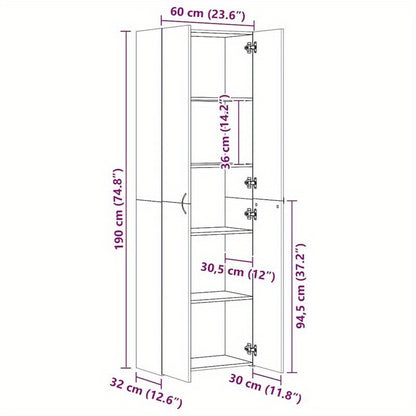 Opbergkast – Opbergmeubel – Kantoor Kast – Studeerkamer Kast – Houten Kast – Beton Grijs – 60x32x190 cm – Duurzaam Hout – Ruim Opberggemak