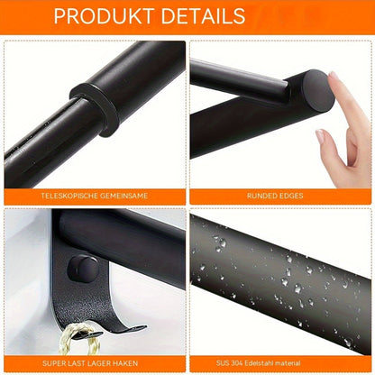Uittrekbare Handdoekhouder – Handdoekrek – Wandhanddoekhouder – Handdoekstang – Badhanddoekhouder – Verstelbaar 43-75 cm – Matzwart RVS