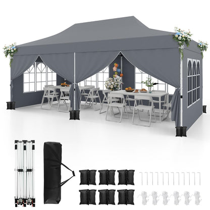 Paviljoen 3x6 M – Tuin Tent – Partytent – Overkapping – Garden Gazebo – Waterdicht – UV Bescherming SPF 50+ – Stevig Met Zijwanden En Zandzakken – Grijs
