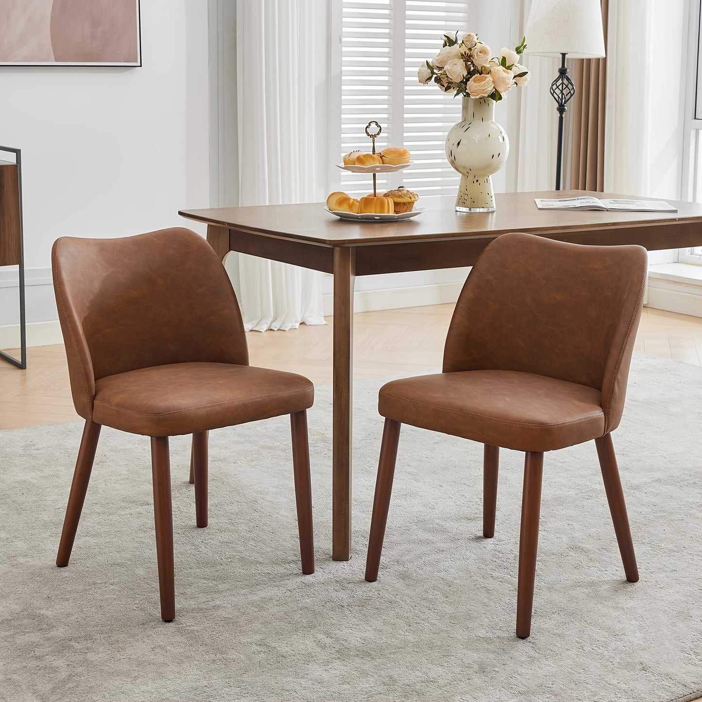Dining Chair Set of 2 | Mid Century Kitchen Chair with Seat, Ergonomic Solid Back Style, Green Color for Living Room, Restaurant, Coffee Bar - MERXENG