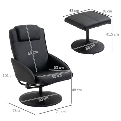 Relaxstoel – Fauteuil – Relaxfauteuil – Stoel Met Voetenbank – Zwarte Kunstleren Bekleding – Verstelbare Rugleuning – Ergonomisch Ontwerp